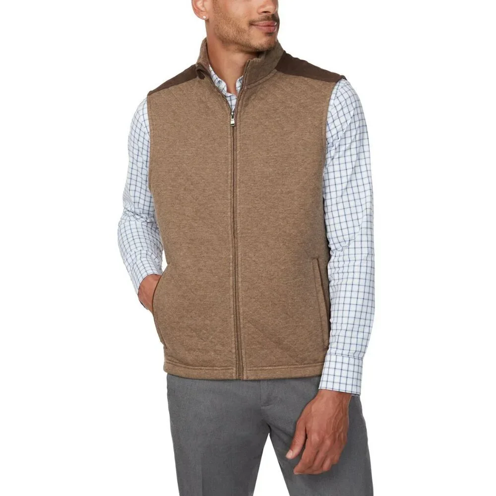 Bonobos Mens Midtown Vest Quilted Cotton Blend Tan Brown NWT